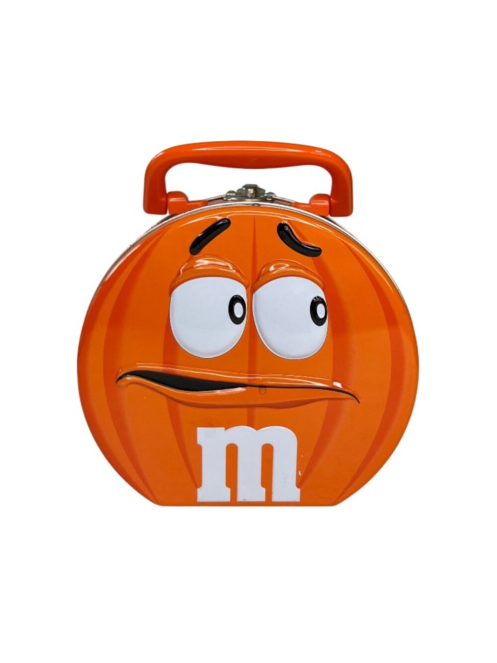 M&Ms Pumpkin Lunchbox Tin Orange Collectible Handle Mini Vintage